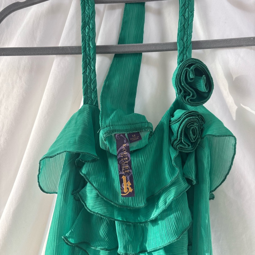 Y2K Emerald Green Ruffle Top - Picture 5 of 7